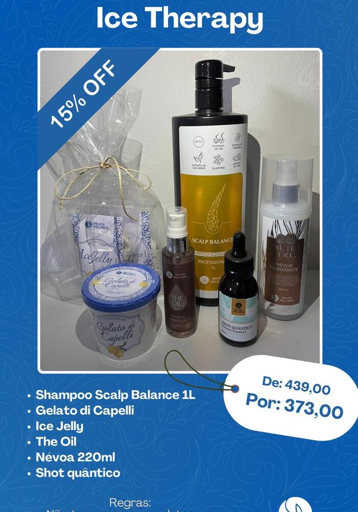 Ritual Ice Therapy - (Shampoo Scalp Balance 1L, Gelato di Capelli 130g, Ice Jelly 240g, The Oil 30ml, Nevoa Nutricoco 220ml, Shot Quântico 60ml) 
